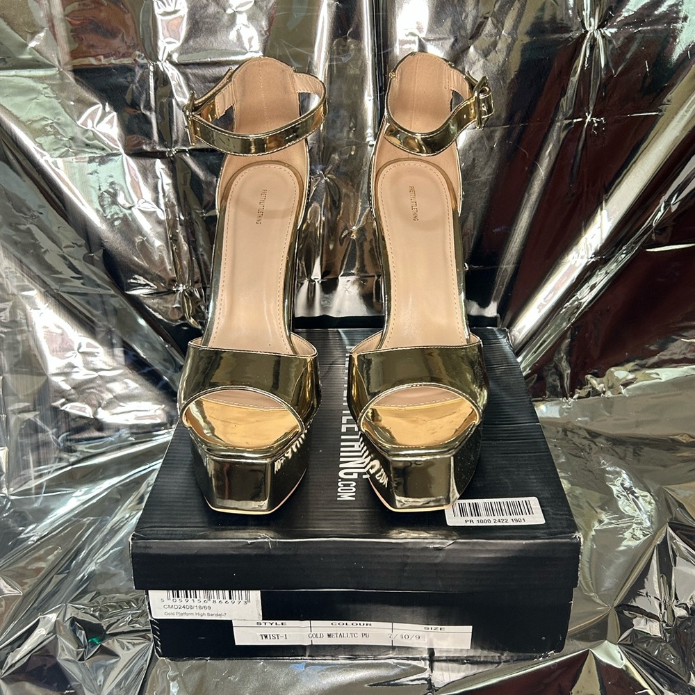 PrettyLittleThing Gold Metallic Platform Sandal High Heels